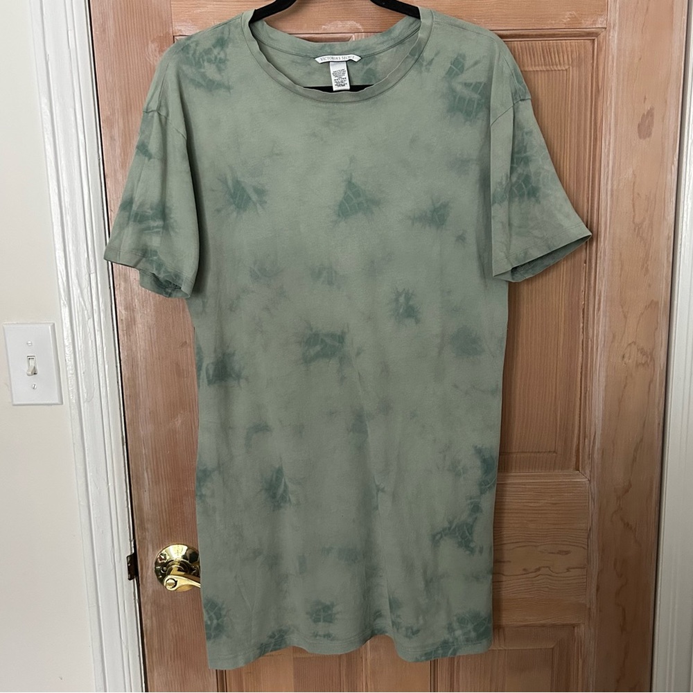 Victoria's Secret 2010’s Green Tie-Dye Long Cotton T-shirt Sleep Shirt Size XS/S